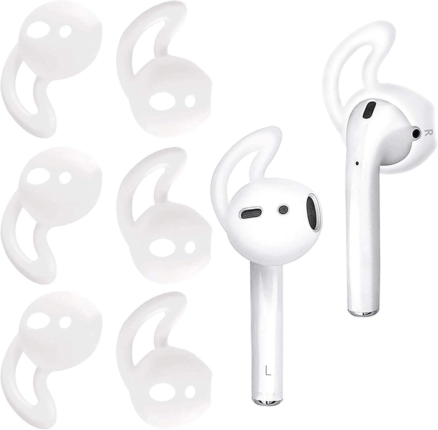 Ear Hooks Cover, SOULWIT Silicone Earbud Tips with Wings Anti-Slip Compatible with Apple AirPods 1/2 & iPhone EarPods Earphones [3 Pair]-White