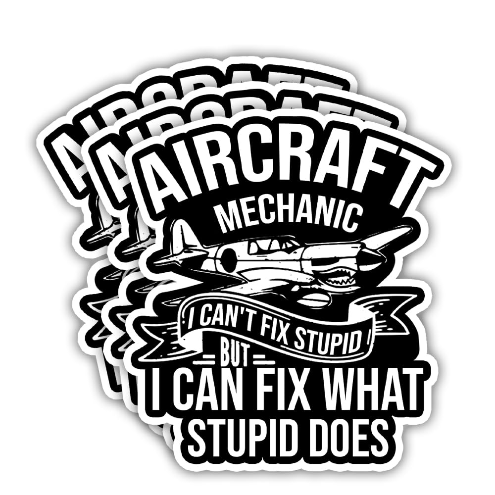 SODAVA (3Pcs, 3"x4") Aircraft Mechanic Stickers, Waterproof Vinyl Decals for Aviation Technicians Maintenance Crew Gift Tool Box Laptop Car Decor Hard Hat, Tools Gift Decoration Laptop Stickers