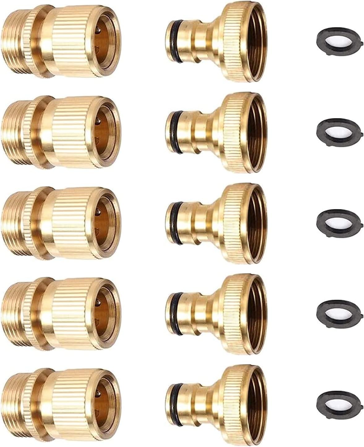 Piroir Garden Hose Quick Connect, Solid Brass Garden Hose Connectors 3/4 Inch GHT Water Hose Fitting for Garden(5 Set of Male & Female Water Hose Connectors)