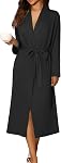 Ekouaer Women Kimono Robes Full Length Knit Bathrobe Lightweight Soft Sleepwear V-neck Casual Ladies Loungewear S-XXL