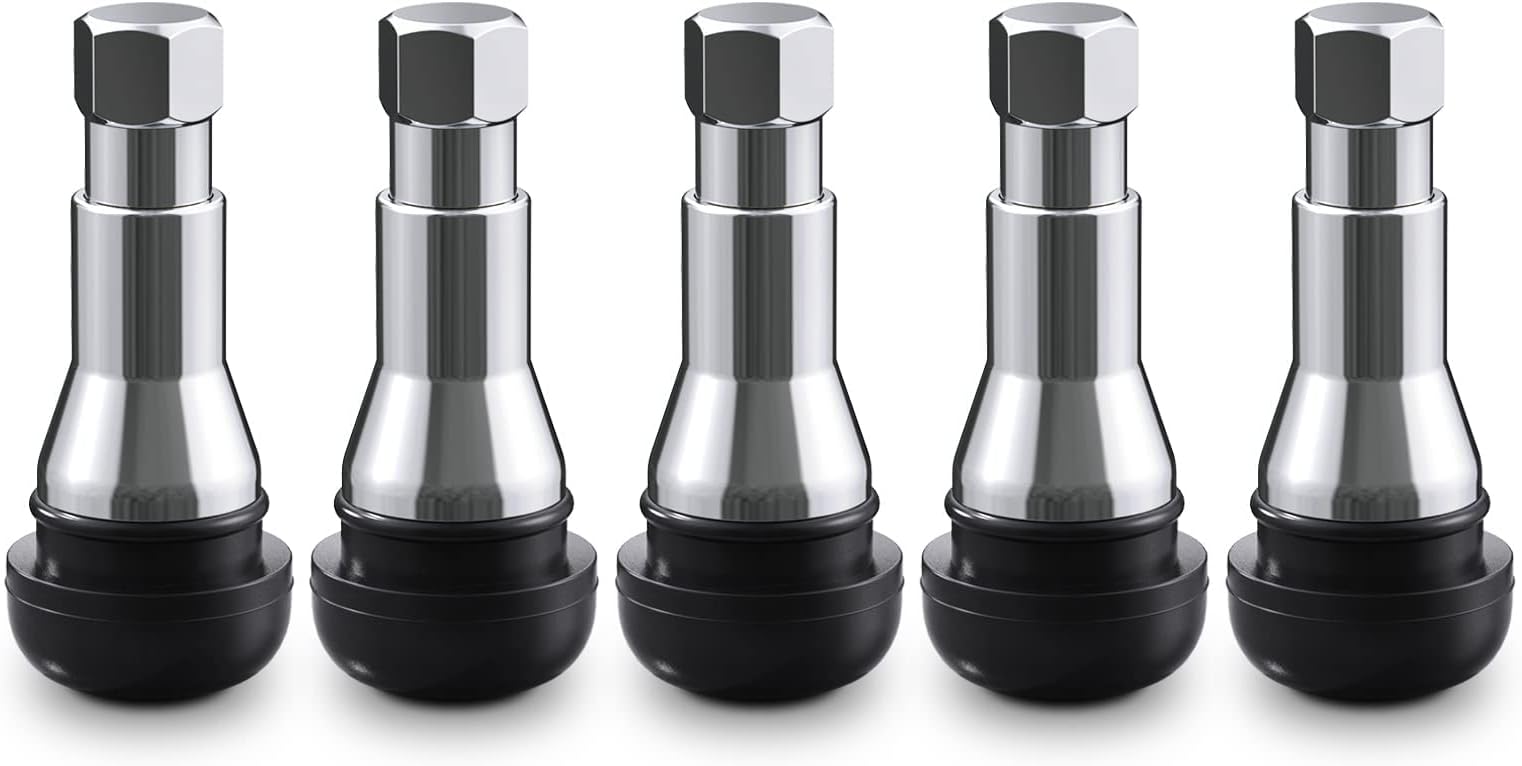 CKAuto TR413AC Chrome Rubber Snap-in Tire Valve Stems (5 Pack)