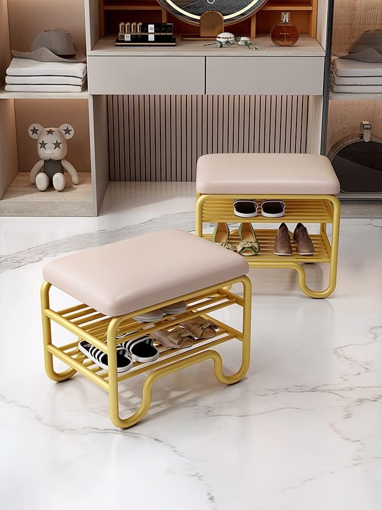 Household Shoe-Changing Step Stool Entrance Fitting Room Long Stool Metal Footstool Low Stool for Living Room Bedroom Padded Seat