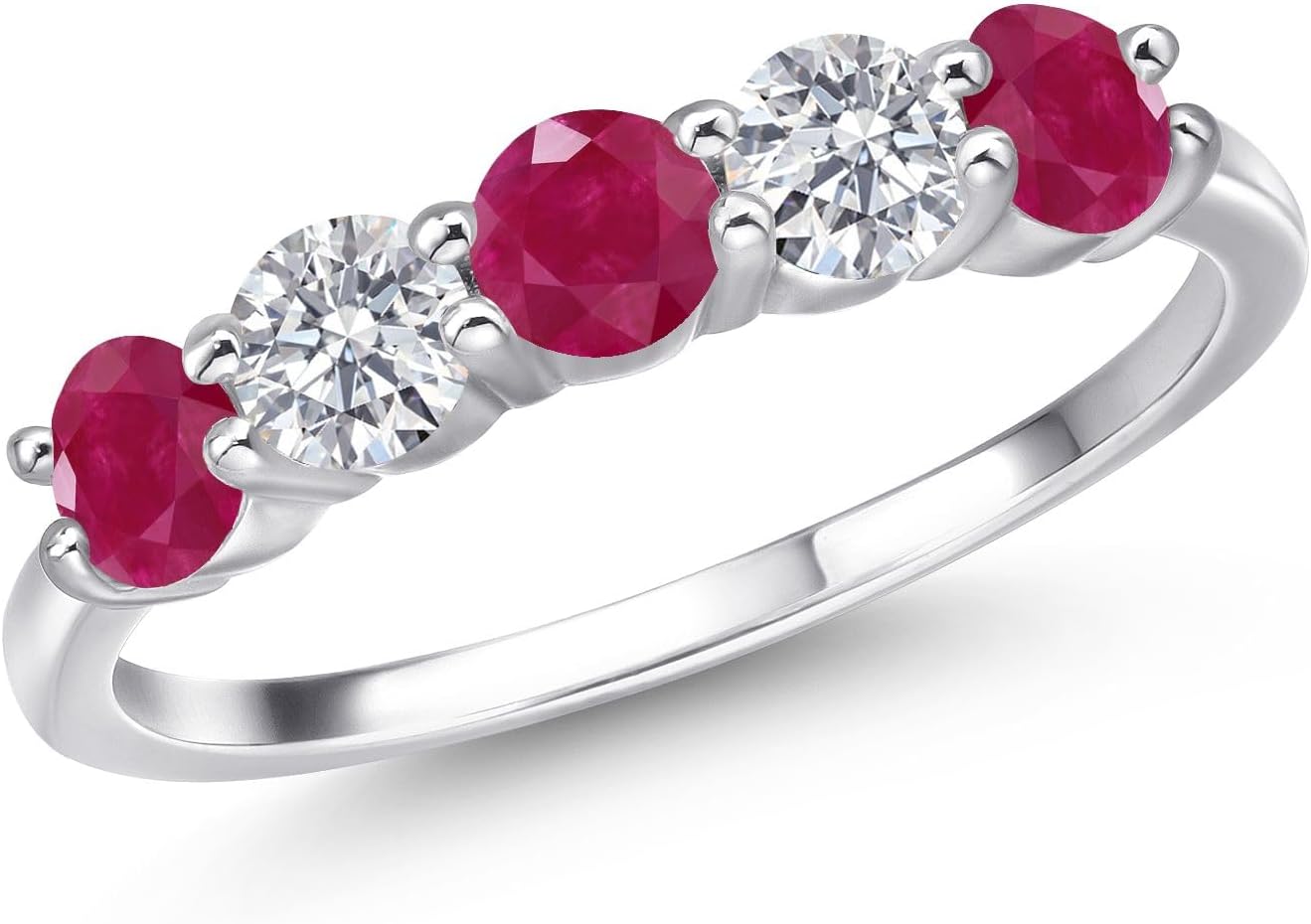Gem Stone King 5-Stone Wedding Band Ring | 4MM Gemstone Birthstone and Lab Grown Diamond | 925 Sterling Silver | Engagement Anniversary Promise Ring for Women