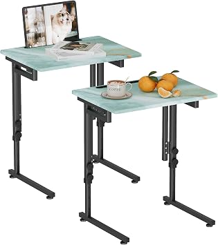 Folding TV Tray Table,Adjustable TV Dinner Table with Sturdy MDF Top,Eating Trays for Living Room with No Assembly Required Sea Blue,2Pcs