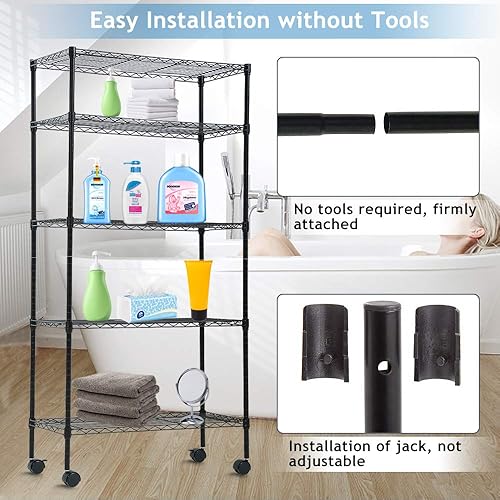 Miniatura 5 de Estantería de 5 niveles y almacenamiento, estantería de alambre de 750 libras con ruedas, NSF de altura plana ancha para el hogar, unidad de