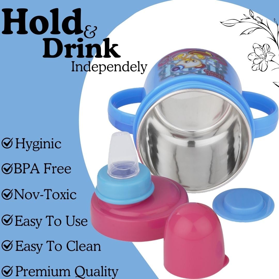 Zerya Hippo Stainless Steel Baby Spout Sipper Cup for Kids/Toddler with Soft Silicone 250 ML (SkyBlue) 3