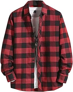 Men's Oversized Shirts Casual Lapel Collar Plaid Printed Shirt Long Sleeve Single Breasted Turn Down Collar Plus Size Shirt Slim Fit Top Y2K Vintage Striped Sweatshirt Hip Hop Street Wear Regular Fit