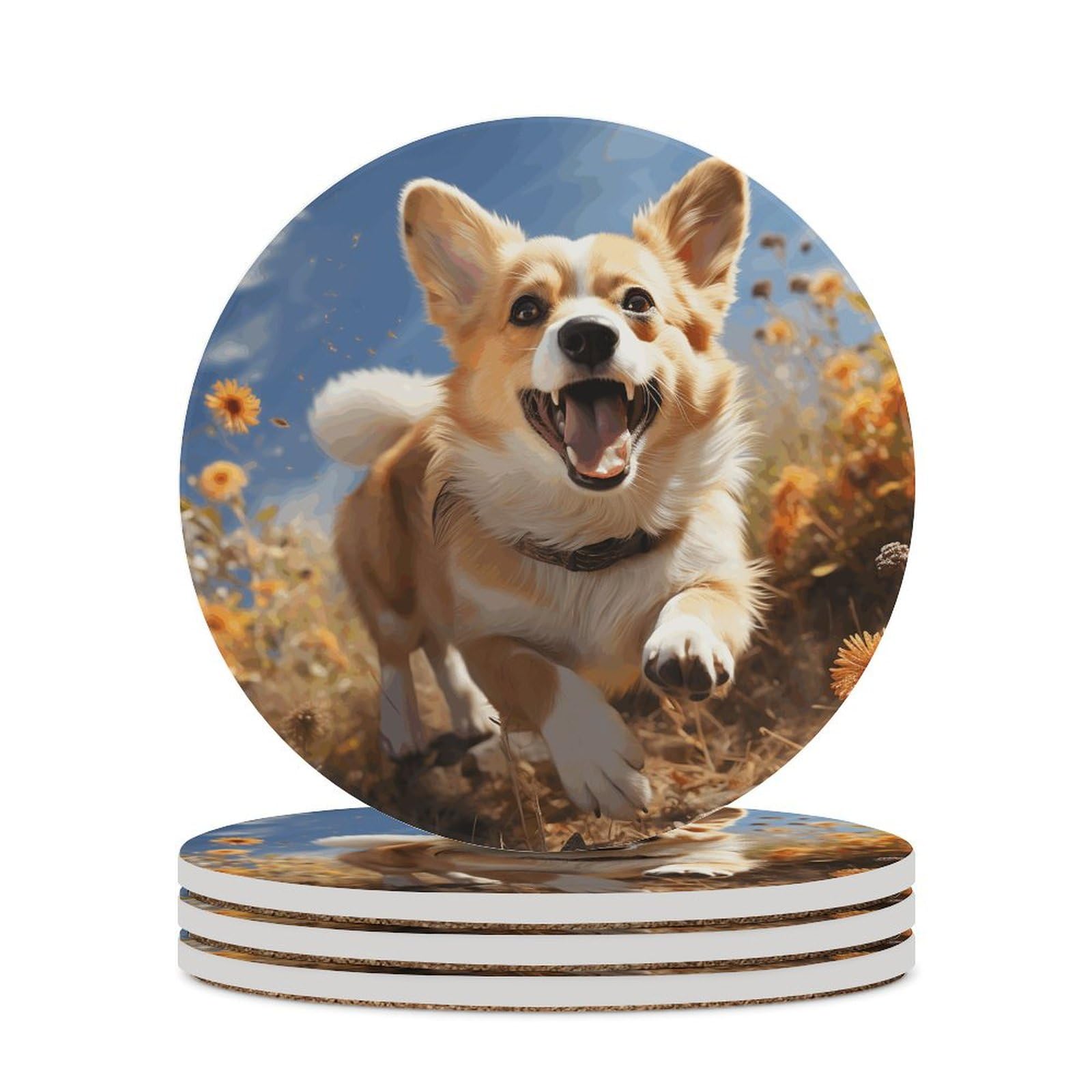 Dessous de verre rond Corgi cuisine salon bureau tapis de tasse antidérapant