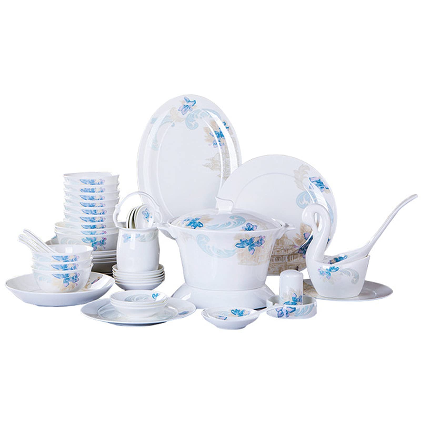 Zestaw Naczyń Ceramicznych W Stylu Retro, Piękny Zestaw Porcelany W Kolorze Niebieskim I Białym, Idealny Na Domowe Przyjęcie, Wesele, Hotel, Boże Narodzenie