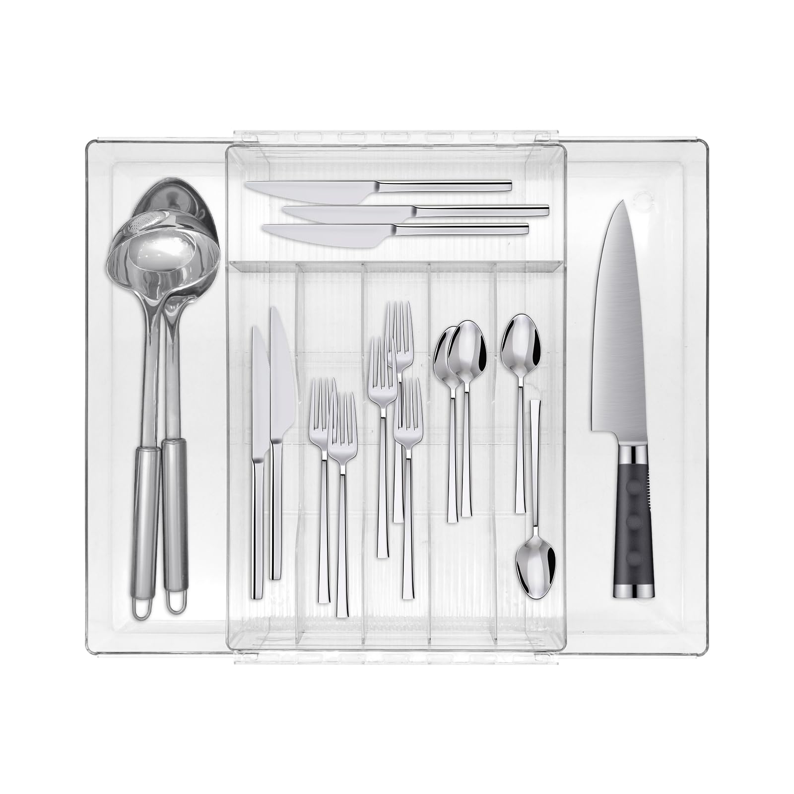 CheurYae Cutlery Drawer Organiser,8 Divider Expandable Kitchen Drawer organiser,Plastic Kitchen Organiser Storage for Spoon Fork Knife (Middle)