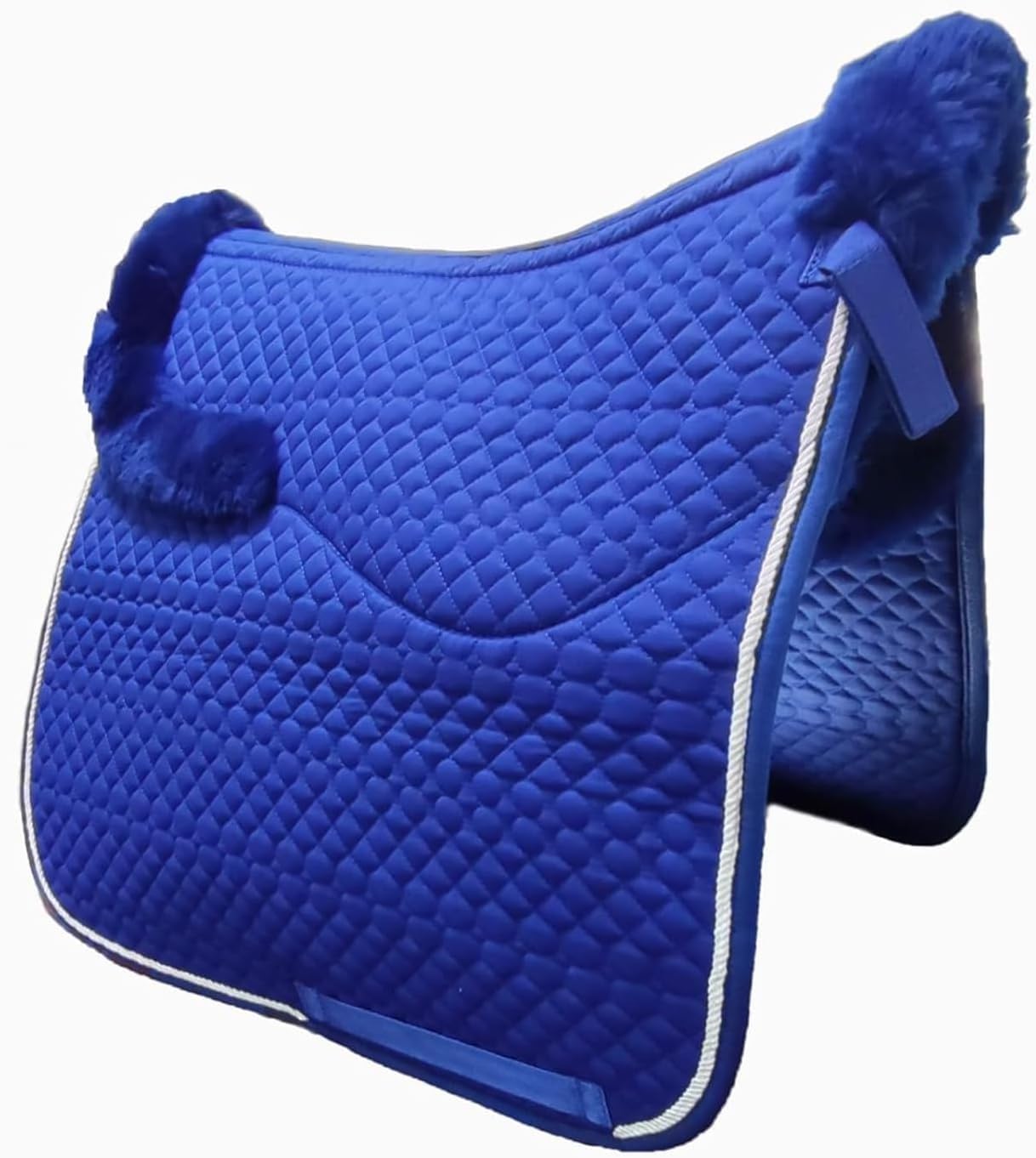 Woolous Dressage Saddle Pad – Square English Saddle Pad with Cotton Lining & Sheepskin Trim for Equestrian Riding (Royal Blue)