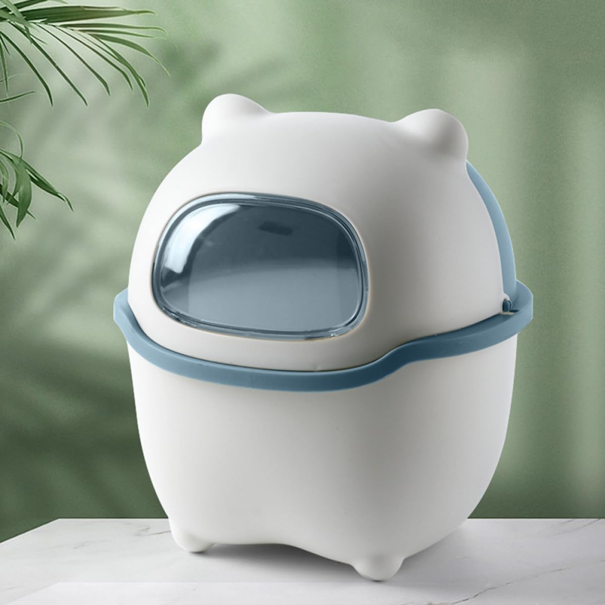 FRCOLOR Mini Cartoon Bear Desktop Trash Can with Flip Lid, Plastic Small Countertop Wastebasket for ’ Room, Adorable Creative Trash Bin for Office and Home Use