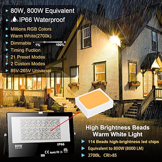 LED Flood Light 800W Equivalent RGB Colors Warm White