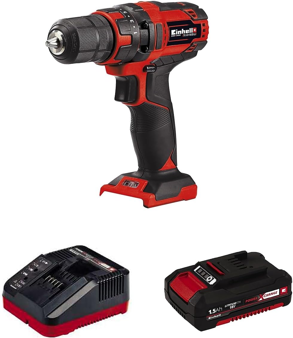 Einhell TE-CD Power X-Change 18-Volt Cordless 3/8-Inch Variable Speed Drill/Driver, w/ 310 In-Lbs Torque, 20+1 Torque Settings, 550-RPM MAX, LED Light