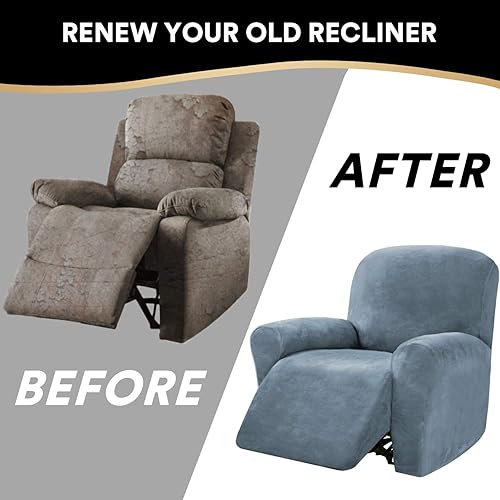 Vista 30 de PrinceDeco Funda para silla reclinable, fundas elásticas de terciopelo para sofá reclinable, estilo de 4 piezas, fundas para sillas reclinables