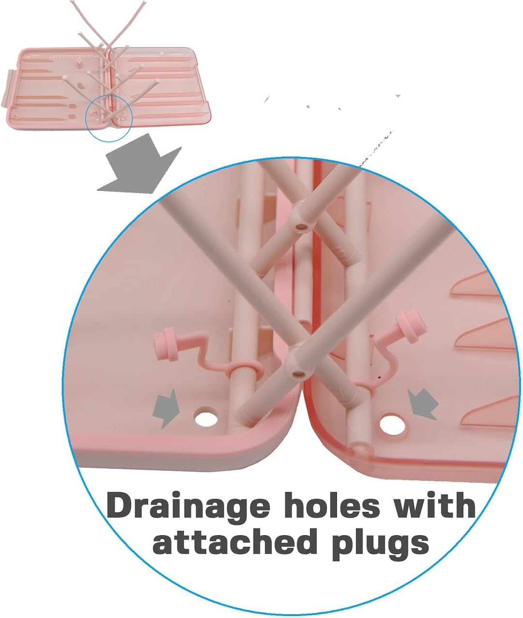 Portable Baby Bottle Brush Set, Portable Bottle Drying Rack. Nipple Brush, Straw Brush, Soap Dispenser. Portable for Travel. Pink