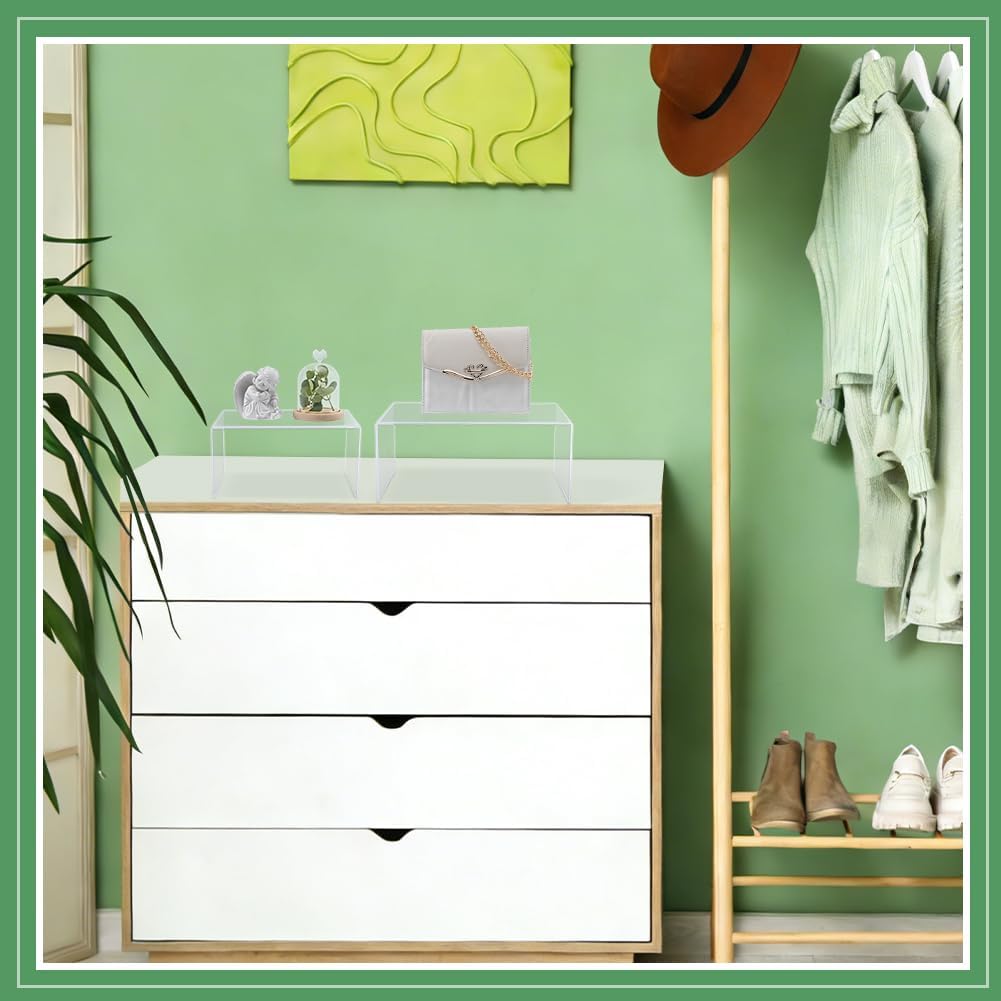 3 Sizes Large Acrylic Display Risers 10/12/14" Clear Display Stands 5mm Thick U-Shaped Transparent Acrylic Shelf Risers for Cupcake Jewelry Perfume Collectibles Dessert Cosmetics