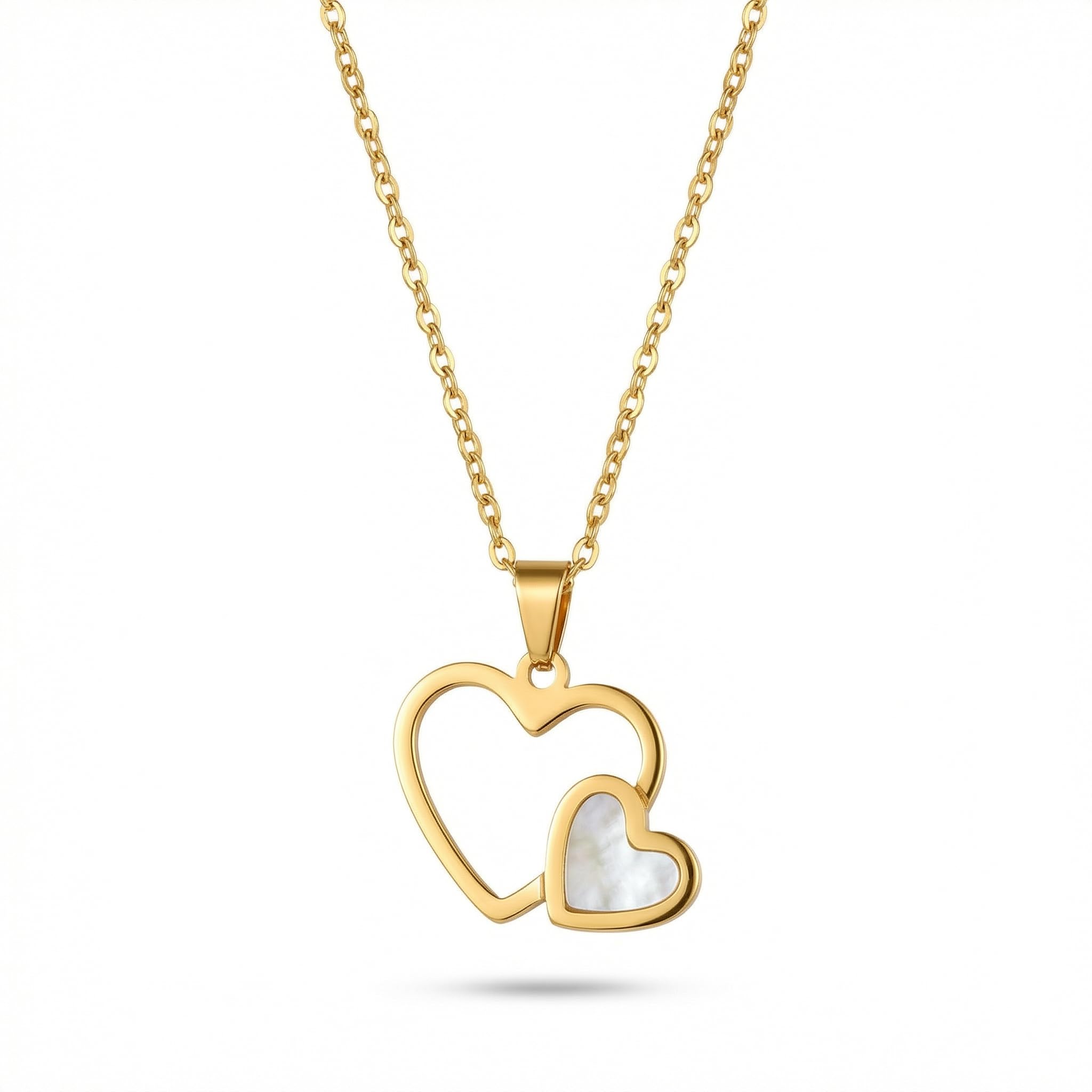 Women&Girls Fashion 18K Gold Plated Double Heart White Anti Tarnish Necklace For Ideal Valentine/Birthday/Anniversary | 6 Month Warranty
