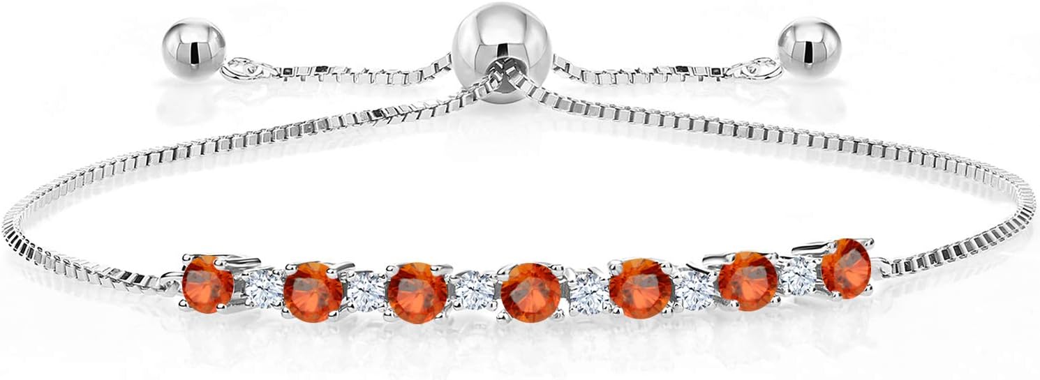 Gem Stone King 925 Sterling Silver Round Orange Sapphire Tennis Bracelet for Women (1.35 Cttw, Fully Adjustable Up to 9 Inch)