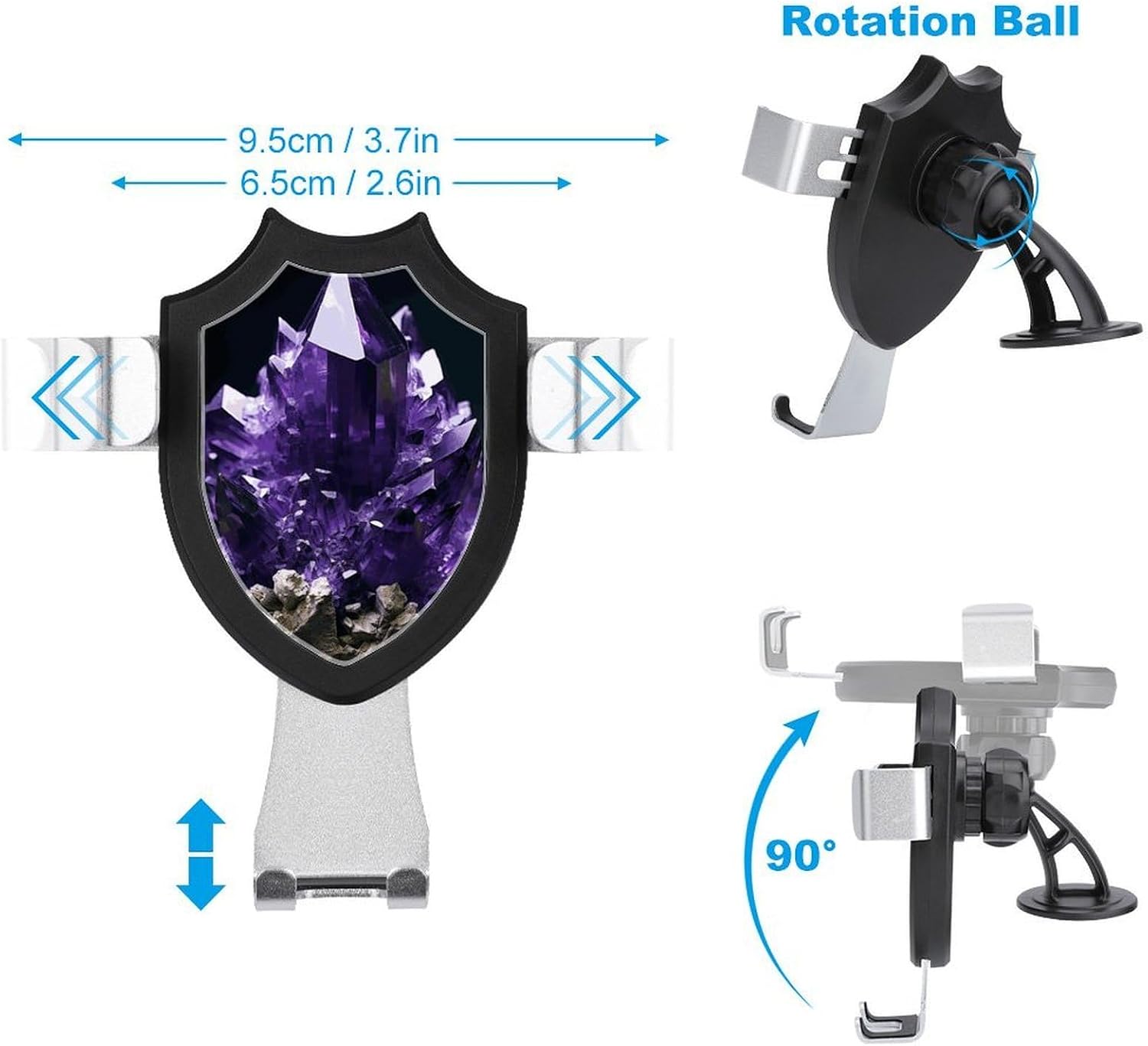 Universal Dashboard Cell Phone Holders Car Phone Holder Cute and Personalized Rotatable Purple Amethyst Printed Car Phone Mount Fit Vent/Windshield image 2