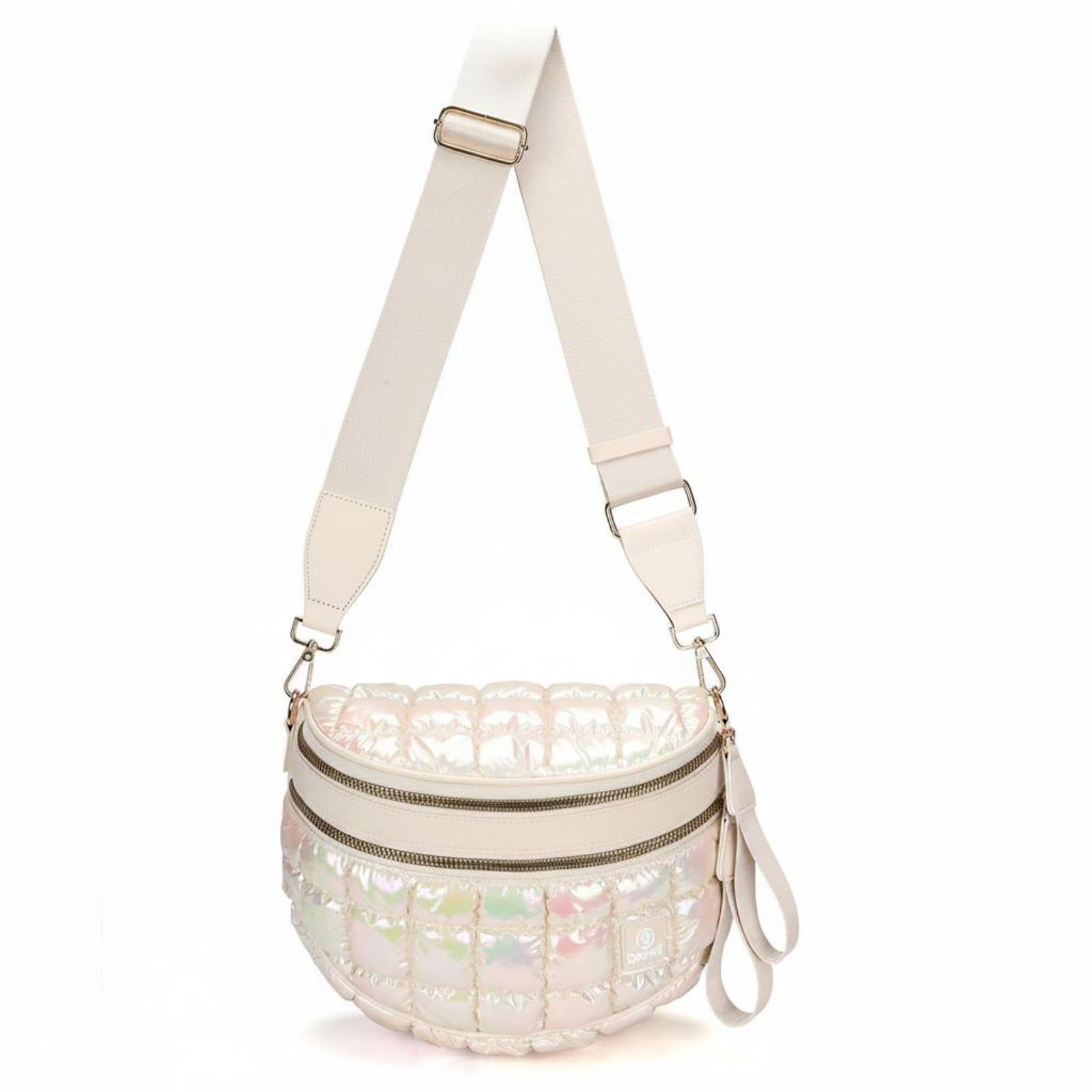 Lightweight Puffer Bag Large Capacity Shell Bag Fashionable Fanny Pack Purse Versatile for Women, Sports, Travel, Iridescent Beige|Purses & Wallets-image-7