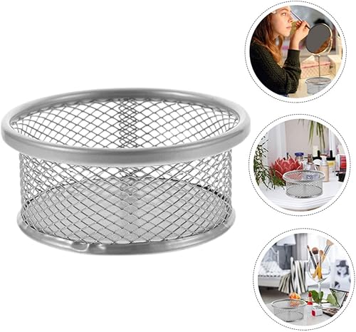 Miniatura 3 de Barril de clip de papel, suministros de escritorio de oficina, carpetas de oficina, soporte de malla para lápices de metal, soportes plateados para