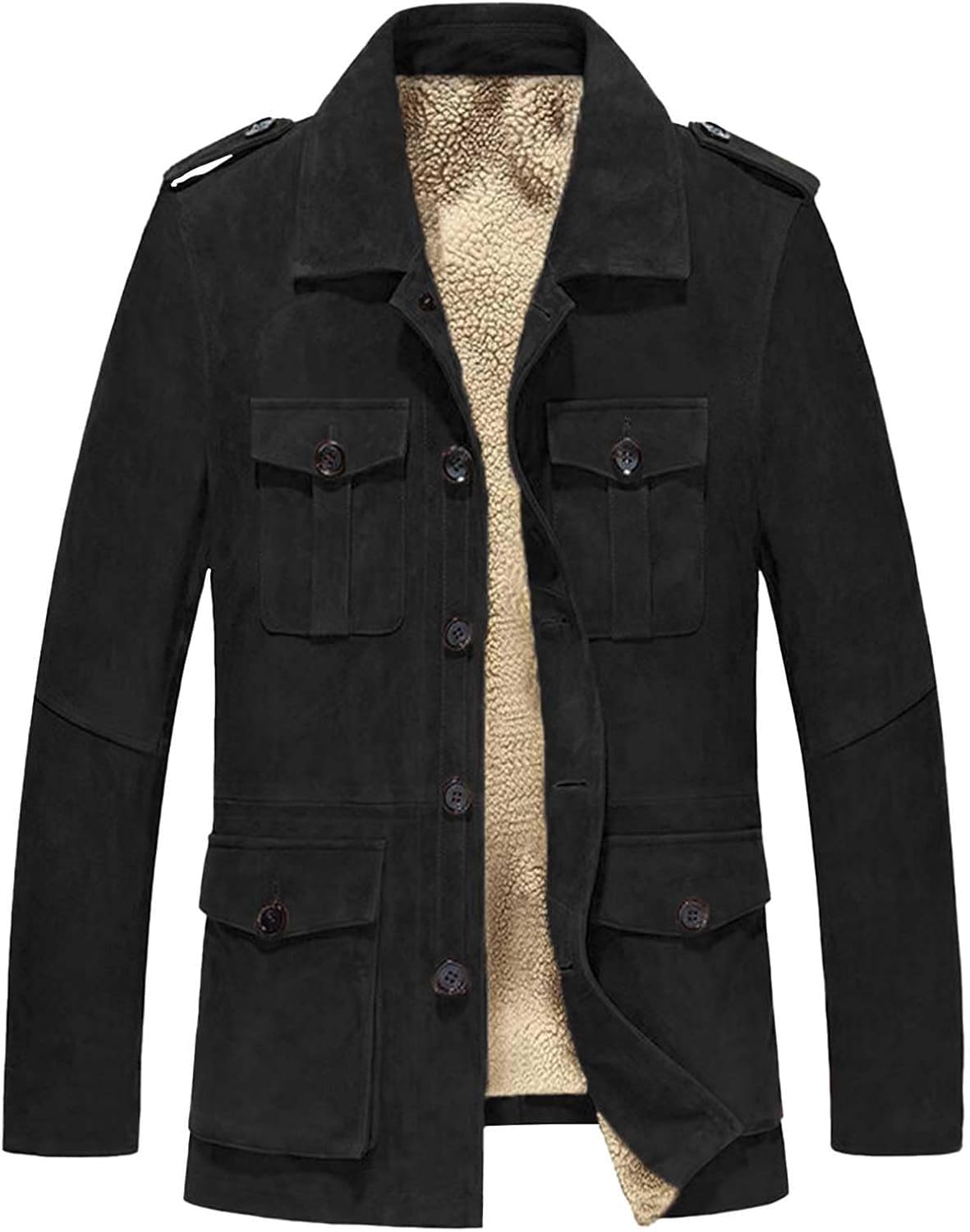 NATHGAM Men Corduroy Sherpa Shacket Jacket Winter Thicken Cowboy Motorcycle Trucker Coat Vintage Button Western Outdoor Coats