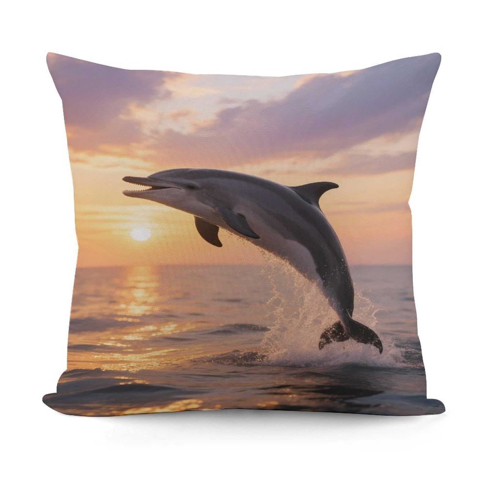 VstaDank Dolphin Sunset Throw Pillow Covers Fade-Resistant Removable Pillowcase Square Cushion Case Cozy Pillow Case Breathable Pillow Protector Soft Pillow Shams 18"x18"
