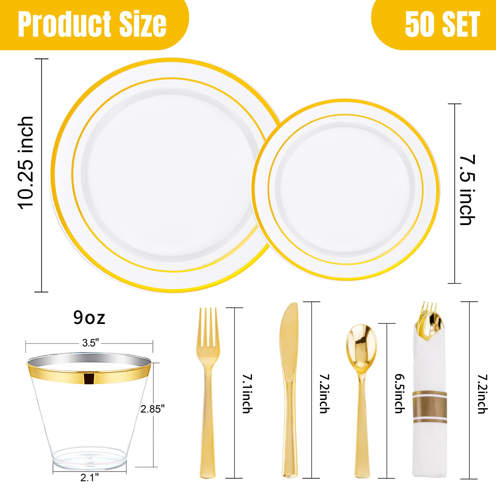 Gold Plastic Plates - 350pcs for Parties & Weddings -2