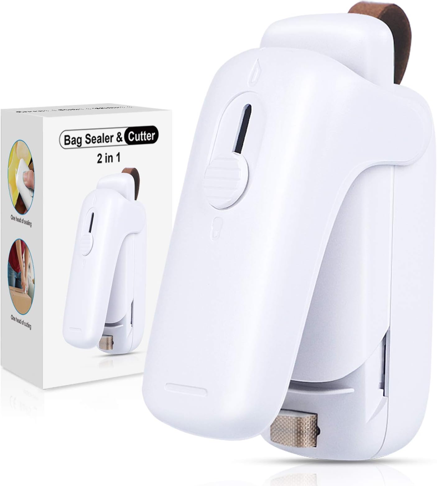 EZCO Bag Sealer Mini, Handheld Bag Heat Vacuum Sealer, 2 in 1 Heat Sealer & Cutter Portable Bag Resealer Machine for Plastic Bags Storage Food Snack Cookies Fresh (Battery Included)