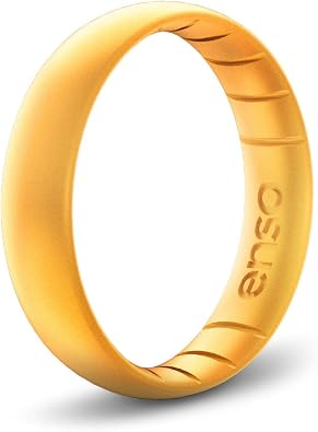 Enso Rings Thin Elements Silicone Ring Infused with Precious Elements Stackable Wedding Engagement Band 4.3mm Wide, 1.75mm Thick