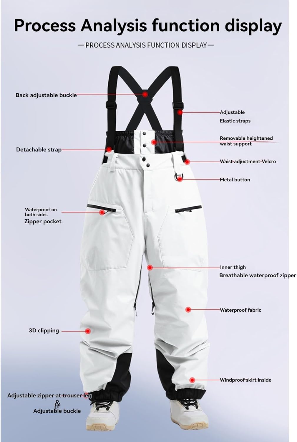 Mens Women's Snow Pants Ski Bibs Baggy Snowboard Pants Insulated Waterproof Overalls Winter Warm Windproof Snowpants