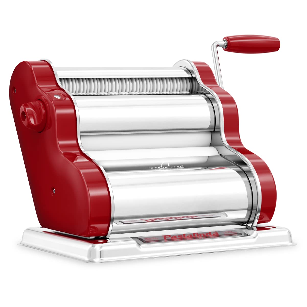 PASTALINDAClassic 200 Pasta Maker Machine, 20 cm Wide Rollers, 9 Thickness Positions, 2 Cutting Positions, Stainless Steel. Includes Reinforced Hand Crank And Two Clamps (Bordeaux)