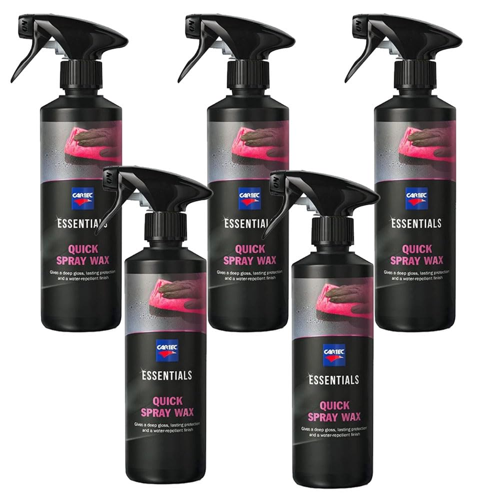 Cartec Cera Liquida per Auto Metallizzate, Opache, Perlate e Pastello Essentials Quick Spray Wax - 500ML - KIT PROMOZIONE 5 PEZZI