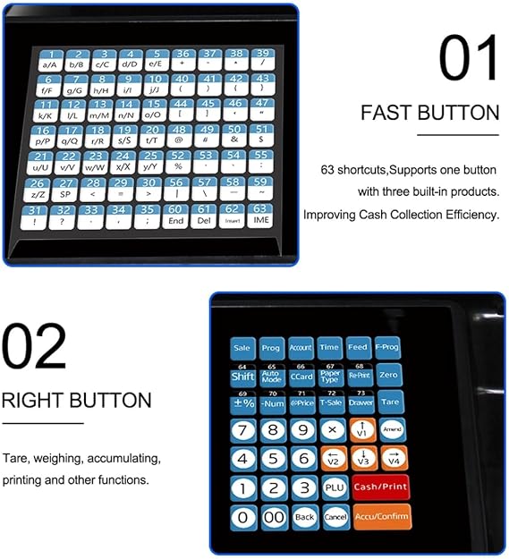 Electronics Barcode Scale, Label Printing Scales, with Scanner and CashBox, HD LCD Display, 63 Shortcut Keys, for Supermarket, Retail Store, Warehouse Weighing
