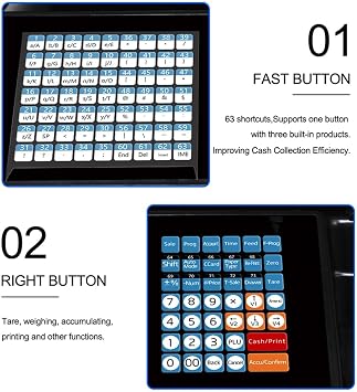 Electronics Barcode Scale, Label Printing Scales, with Scanner and CashBox, HD LCD Display, 63 Shortcut Keys, for Supermarket, Retail Store, Warehouse Weighing
