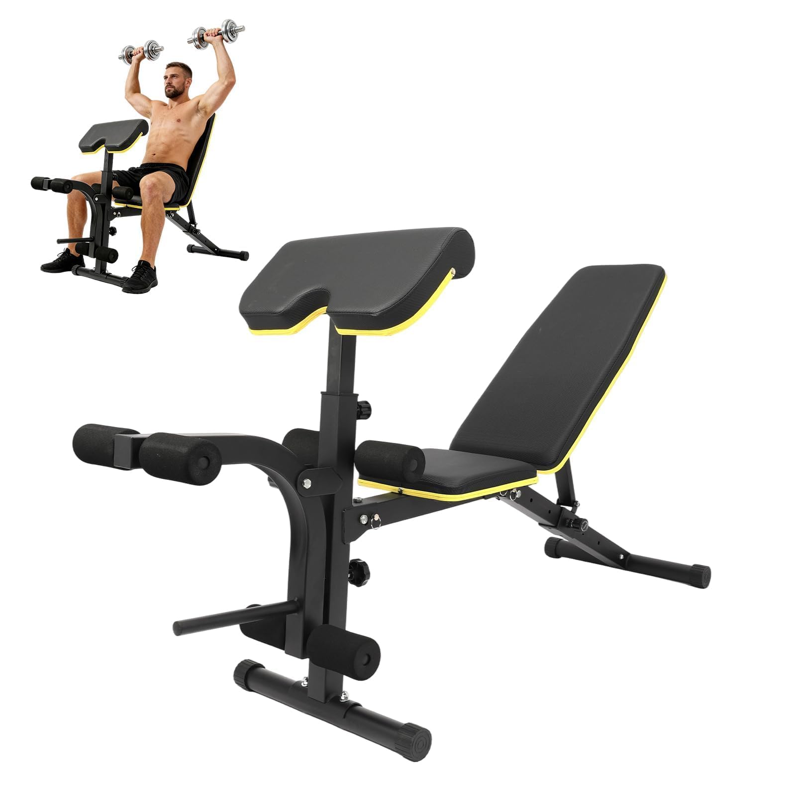 Multi-Functional Gym Bench, Adjustable Weight Bench, Roman Chair with Adjustable Backrest, Versatile Fitness Equipment for Hyper Back Extension, Adjustable Situp, Decline, Flat Bench