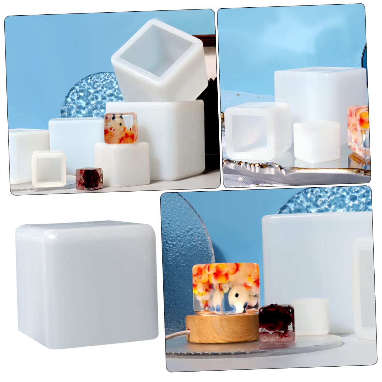 5 moldes cuadrados de epoxi para decoración del hogar, moldes de resina grandes, moldes de silicona para velas, moldes de silicona para pasteles, gel de sílice, taza de papel para el hogar, color