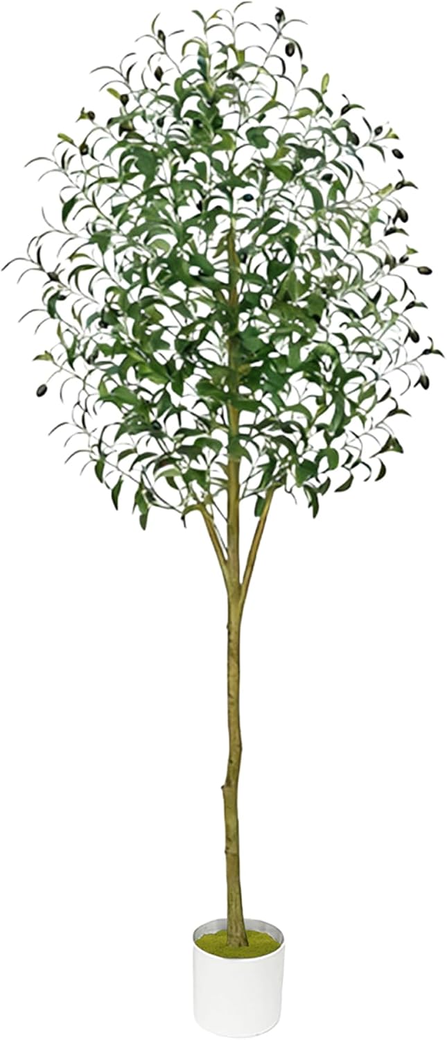 6FT Artificial Olive Tree with 800 Leaves, Indoor and Outdoor Faux Plants with Tall White Planter, Realistic Fake Tree for Home Office Living Room Decor Housewarming Gift