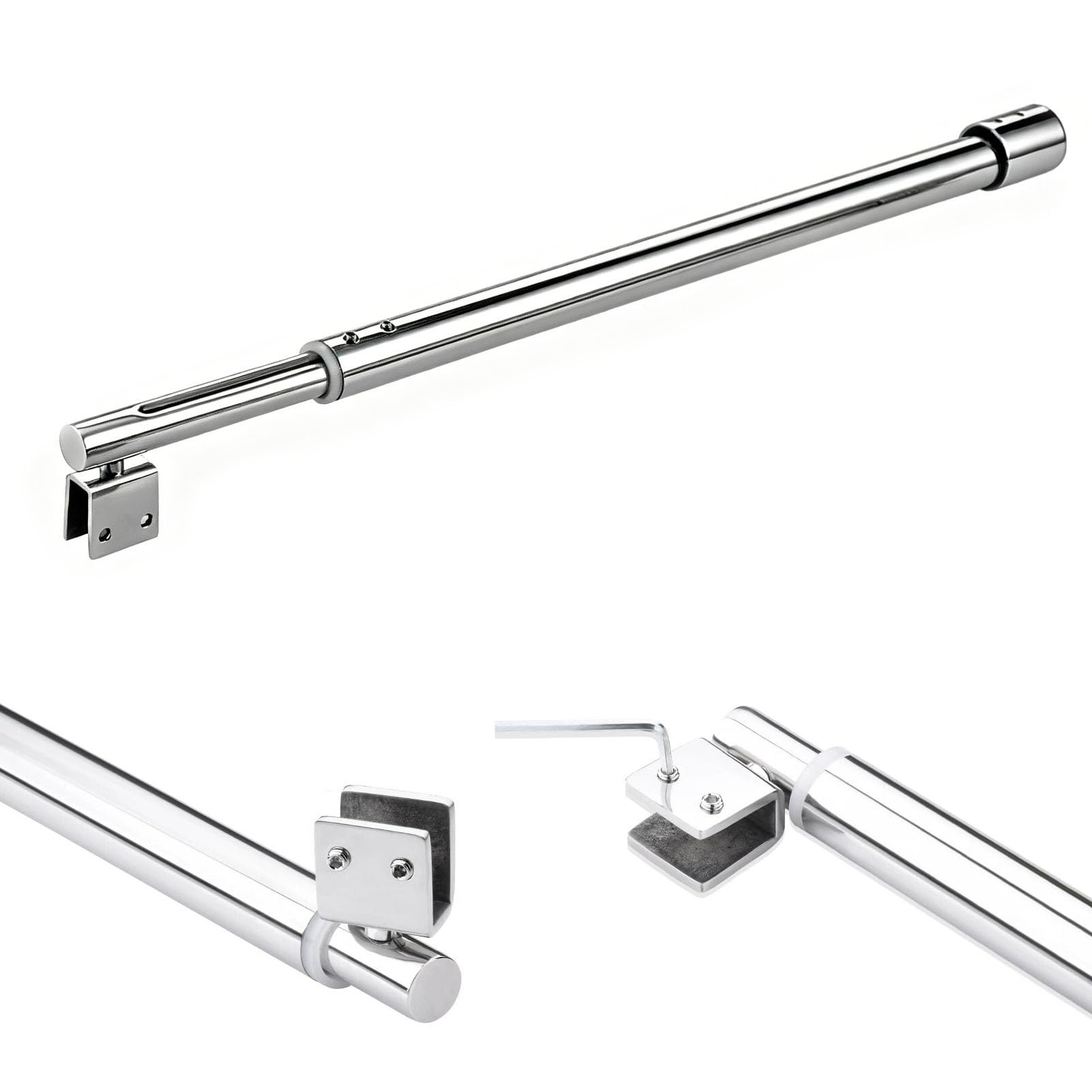 Bras de support pour verre réglable et pivotant : stabilisateur de paroi de douche en acier