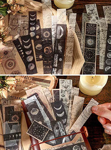 Knaid Vintage Astronomy Washi Stickers (40 Pieces) - Decorative Space, Planets, Galaxy, Sun & Moon, Antique Maps Planner Sticker For Scrapbooking, Bullet Journaling, Junk Journal #TOP2