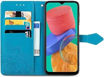 For iPhone 15 Pro Max Case Flip Phone Case Mandala Embossed Phone Case Shockproof PU Leather Stand View Wallet Bookstyle Case Cover Silicone Bumper Phone Case for iPhone 15 Pro Max Blue