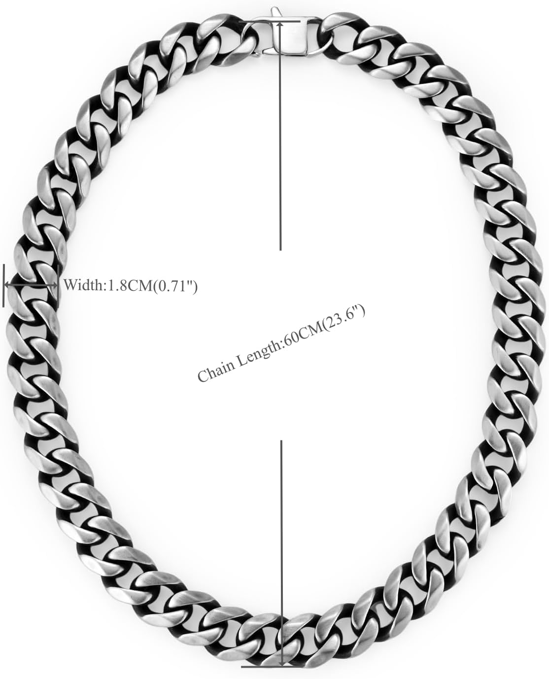 Mens Stainless Steel Chunky Cuban Link Chain Necklace, 18MM Wide Heavy Link Chain Necklace with Matte Finish, Punk Rock Vintage style - Image 3