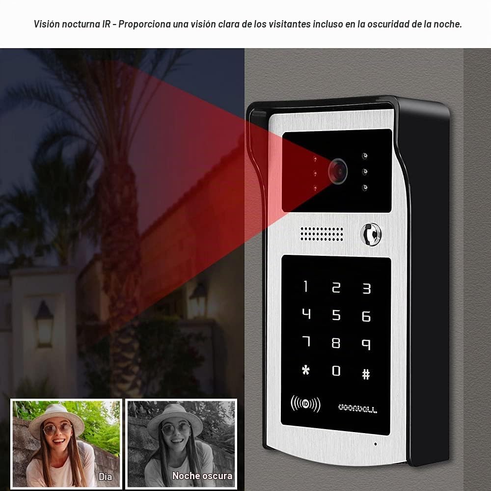 7" Color con Cable Videoportero Teléfono RFID Cámara de Video Timbre Sistema de Intercomunicación para el Hogar Apartamentos Tarjeta de Soporte Desbloqueo de Contraseña