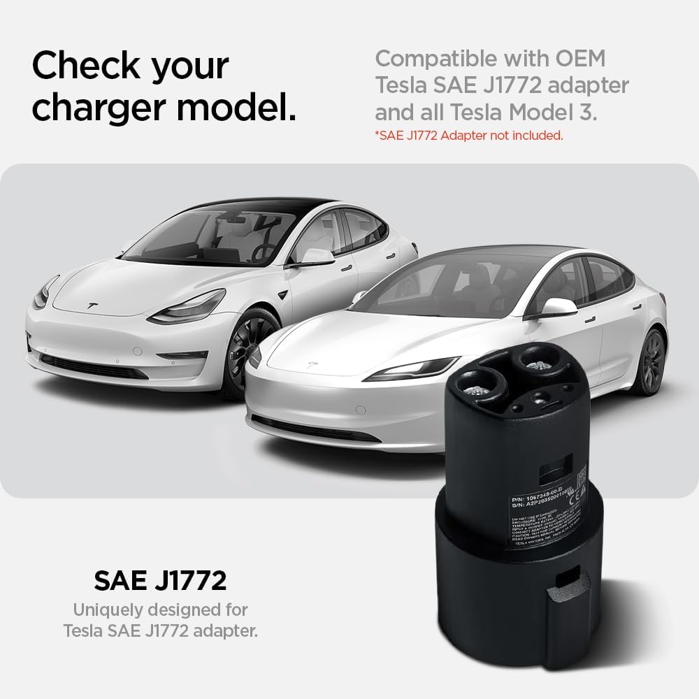 Spigen J1772 Charging Adapter Door Dock for All Tesla Model 3 [Compatible with Tesla Model 3 Highland Standard, Premium & Performance 2025/2026] (SAE J1772 Charging Adapter NOT Included)