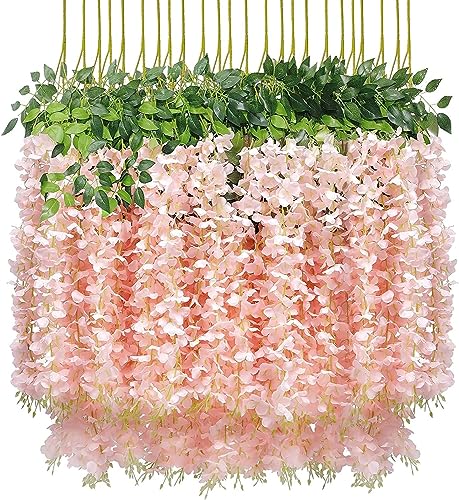 Image of SATYAM KRAFT 6 Pcs (43.2 inch) Artificial Wisteria Vine Garland | Long Silk Hanging Flowers String for Wedding Decoration Items, Shaadi Mandap, Christmas Party, Festival Event & Home Decor (Peach)