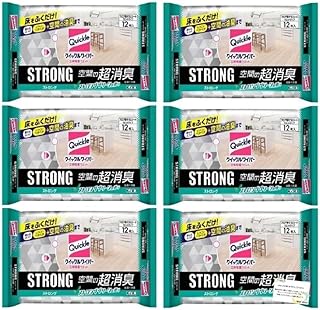 【まとめ買い】クイックルワイパー 立体吸着ウエットシート ストロング 空間の超消臭 １２枚入×6個セット オリジナルサンクスカード付