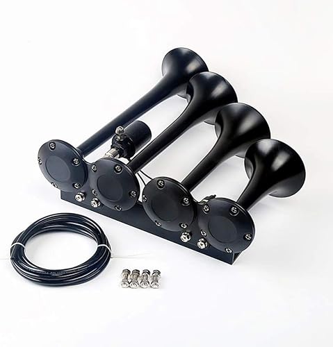Miniatura 3 de Bocina de aire eléctrica - Control de solenoide de 175 DB, impermeable, cuatro tubos, negro, adecuado para vehículos de 12 V
