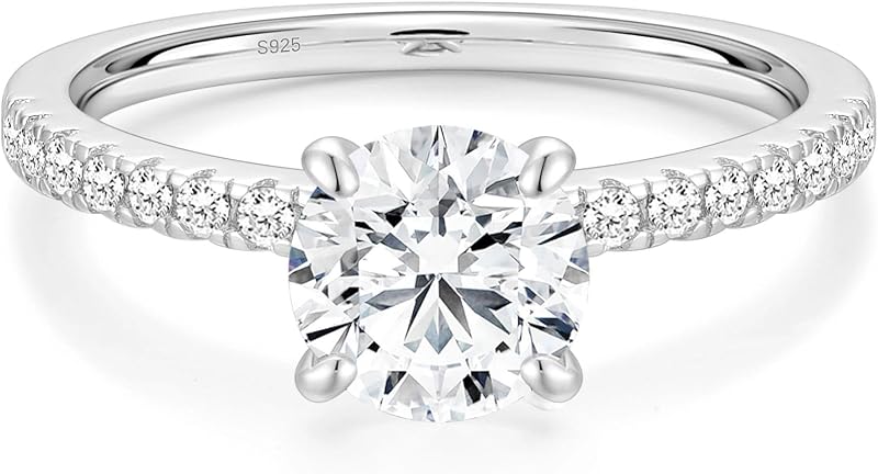 1.2/1.5CT Moissanite Engagement Rings for Women, D Color VVS1 Clarity, 925 Sterling Silver Round Cut Moissanite Wedding Promise Rings for Her Size 4-10