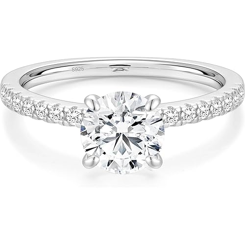 EAMTI 1.2/1.5CT Moissanite Engagement Rings for Women, D Color VVS1 Clarity, 925 Sterling Silver Round Cut Moissanite Wedding Promise Rings for Her Size 4-10